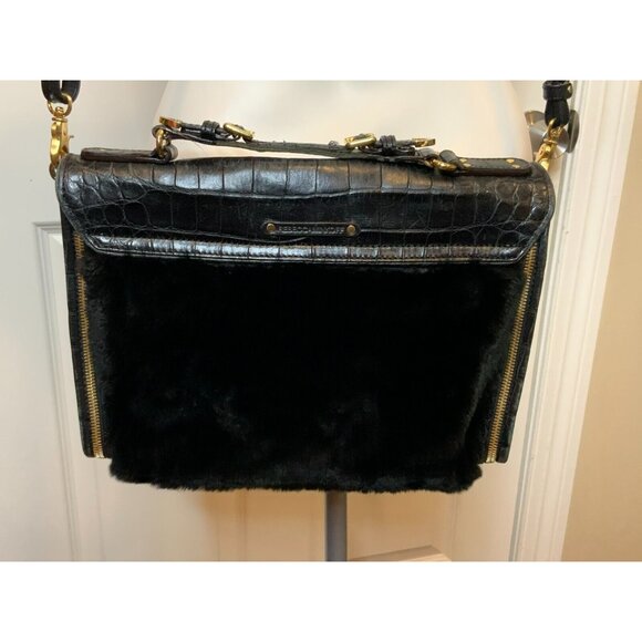 Rebecca Minkoff Collection Black Crocodile & Fur Crossbody Purse Handbag - Picture 7 of 7